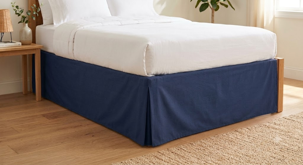 Split Corner Bed Skirt Split Corner Bed Skirt — fitted to a bed base