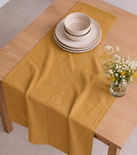 Spring Linen Table Runner — styled along a dining table