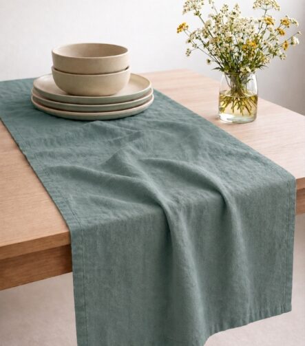 Teal Linen Table Runner — styled along a dining table