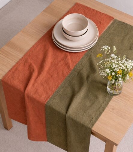 Terracotta Linen Table Runner — styled along a dining table