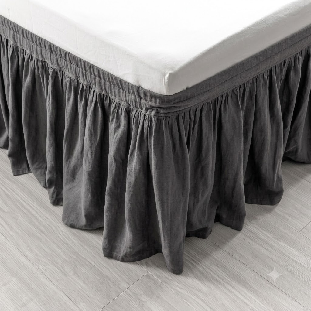 Twin XL bed skirt fitted on a dorm bed hiding under-bed storage