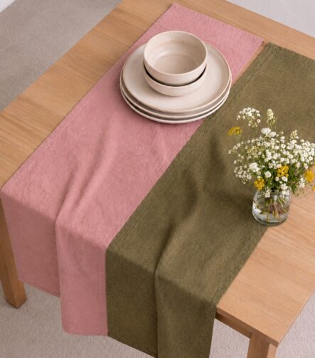 Vintage Washed Linen Table Runner — styled along a dining table