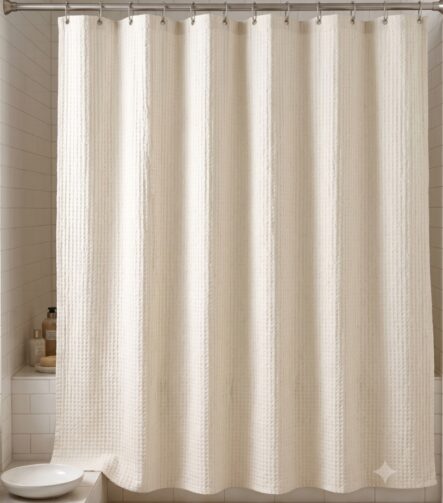 Waffle Shower Curtain — in a bathroom
