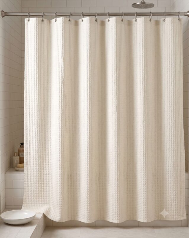Waffle Shower Curtain — in a bathroom