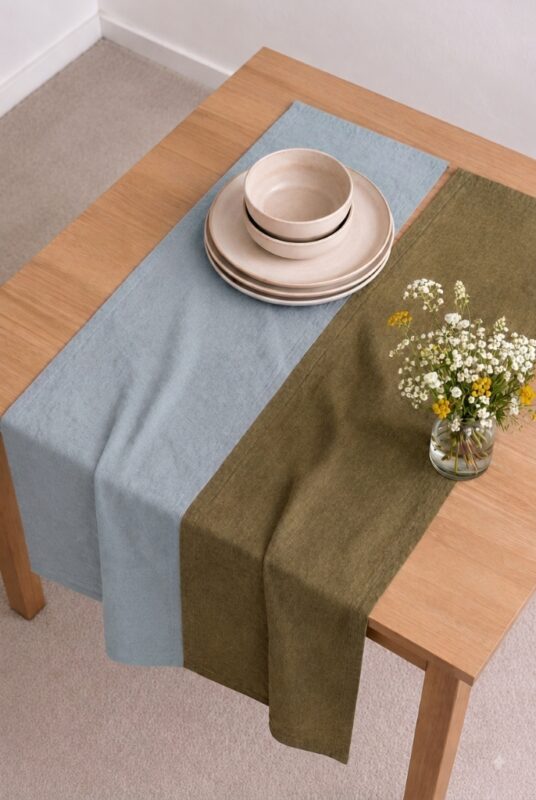 Wedding Linen Table Runner — styled along a dining table