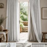 White Blackout Curtains — hung at a window