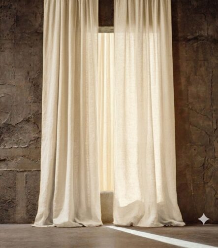 White Linen Curtains — hung at a window