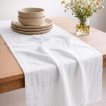 White Linen Table Runner — styled along a dining table