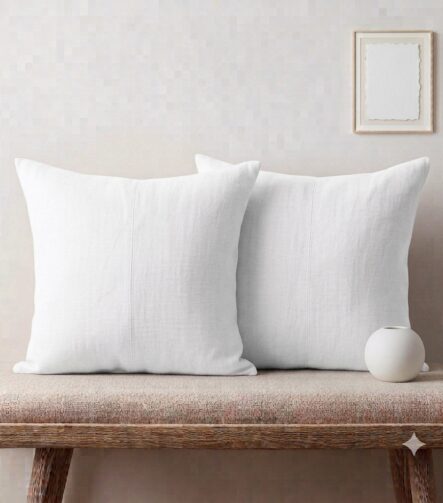 White Throw Pillows — on a sofa