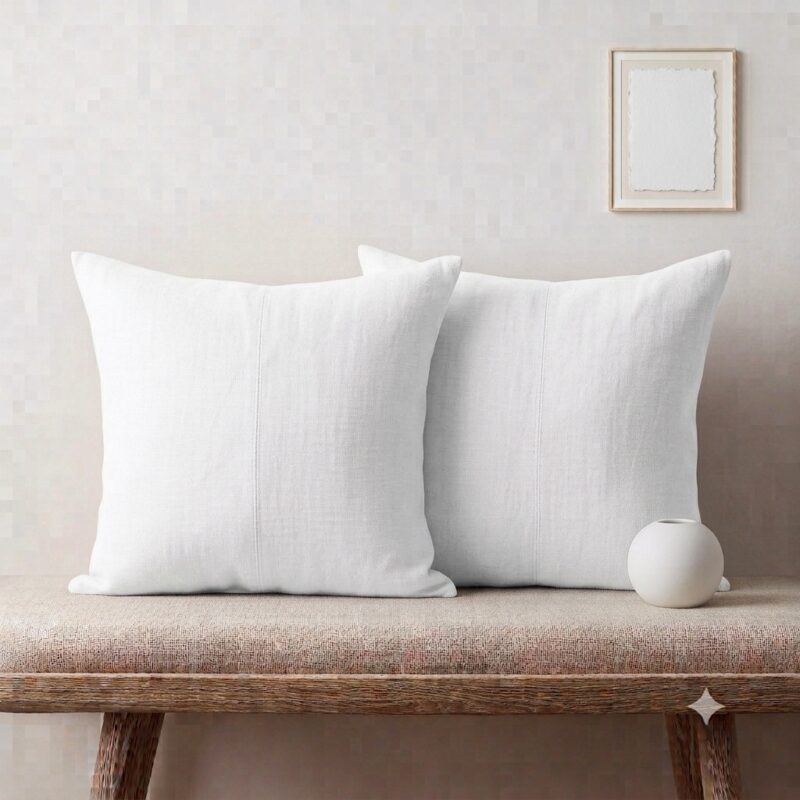 White Throw Pillows — on a sofa