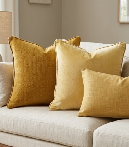 Yellow Throw Pillows — on a sofa
